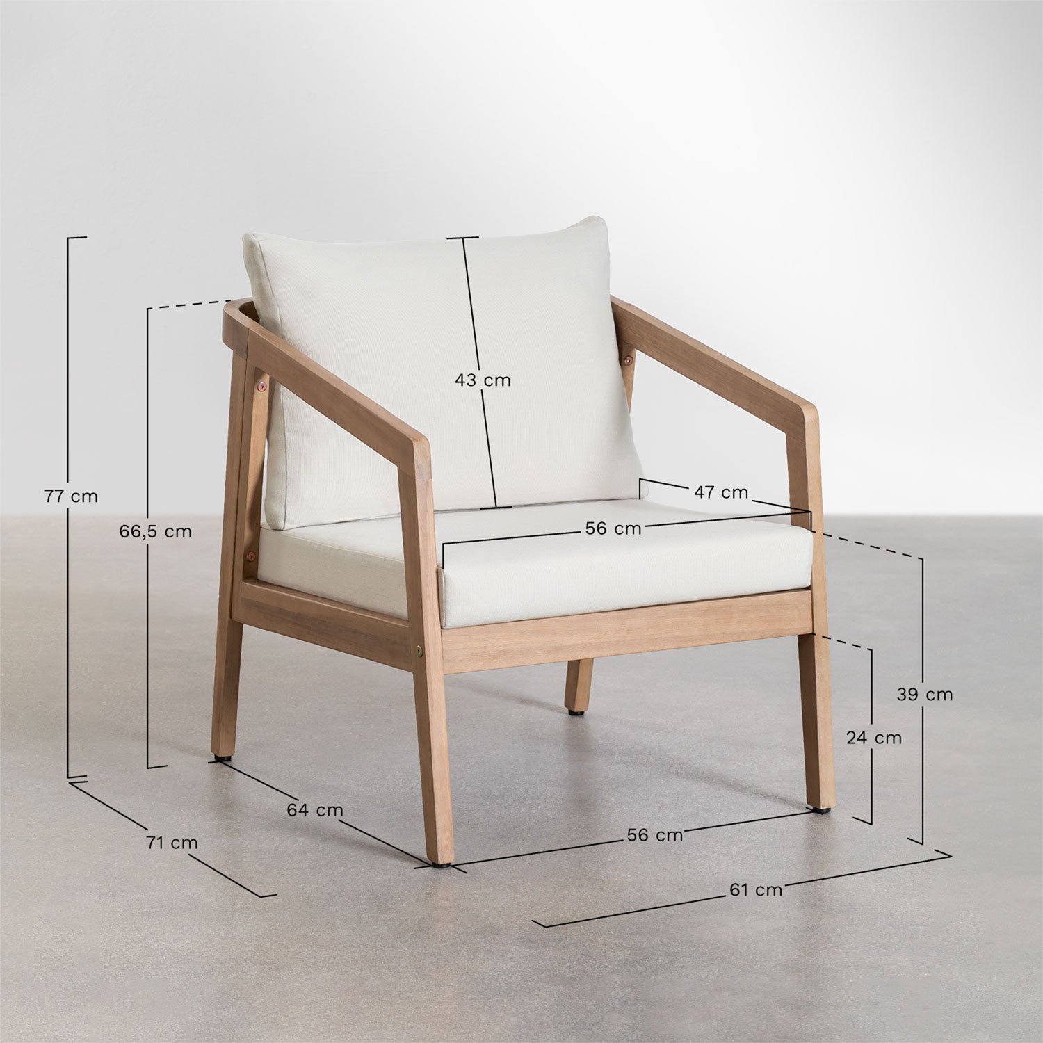 Lot de 2 fauteuils en bois d'acacia Kaela, mesures