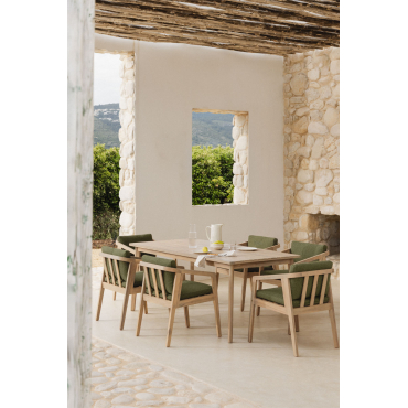 Ensemble table rectangulaire 180x90 cm et 6 chaises de jardin en bois d'acacia Kaela