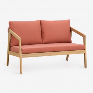 Canapé 2 Places En Bois D'acacia Et Corde Tressée Kaela Acacia Marron Clair & Tissu Tuile Rouge - Sklum