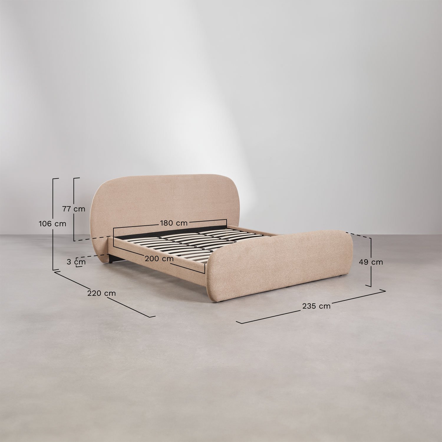 Cama en tela bouclé Brunel , mesures