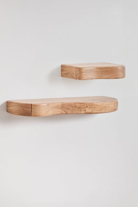 Set de 2 étagères murales avec rangement en bois d'acacia Nireimi