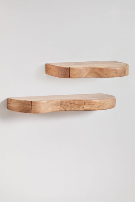 Set de 2 étagères murales avec rangement en bois d'acacia Nireimi - ↔︎ 60 cm - ↔︎ 90 cm