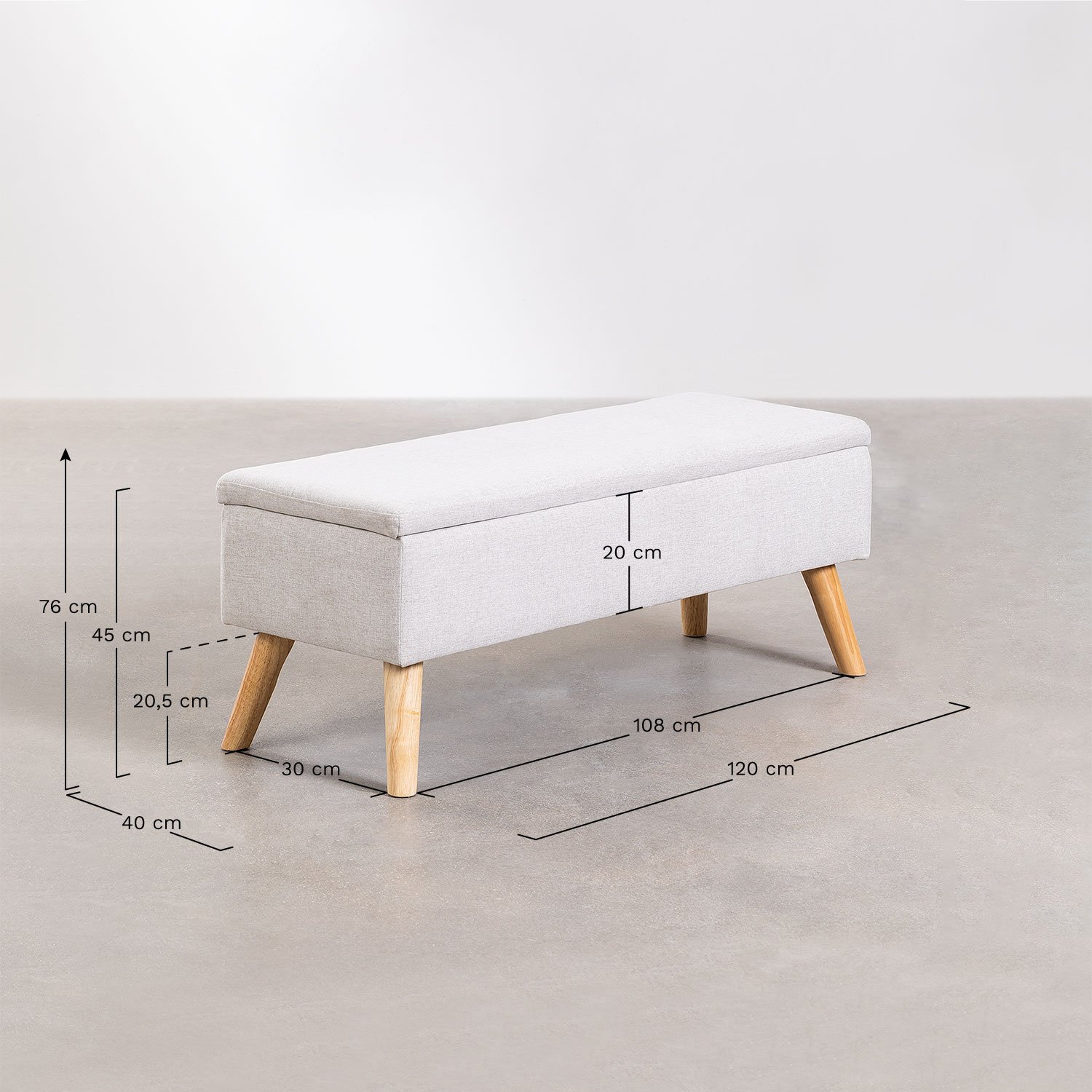 Banc de coffre rembourré Adirane, mesures