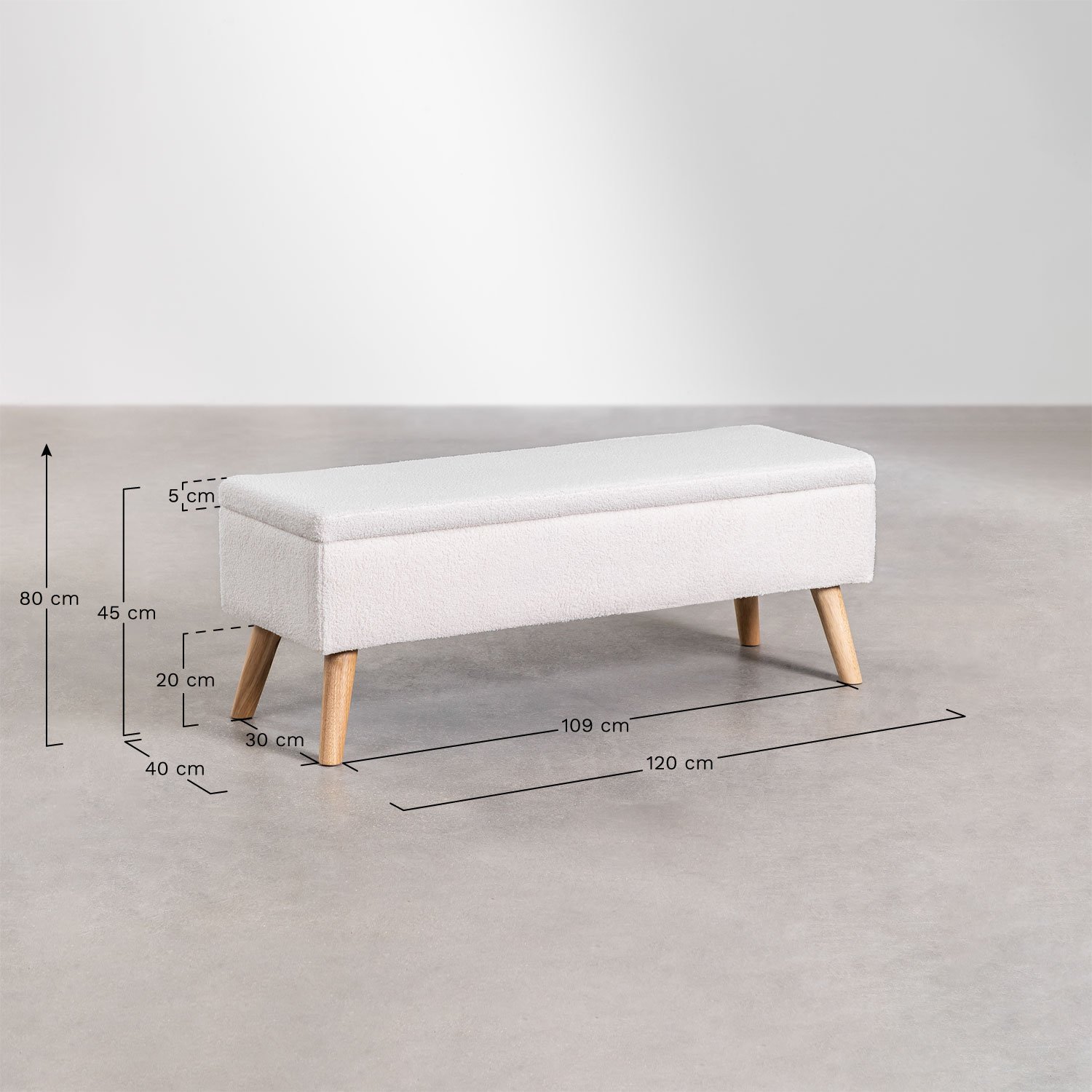 Banc de coffre rembourré Adirane, mesures