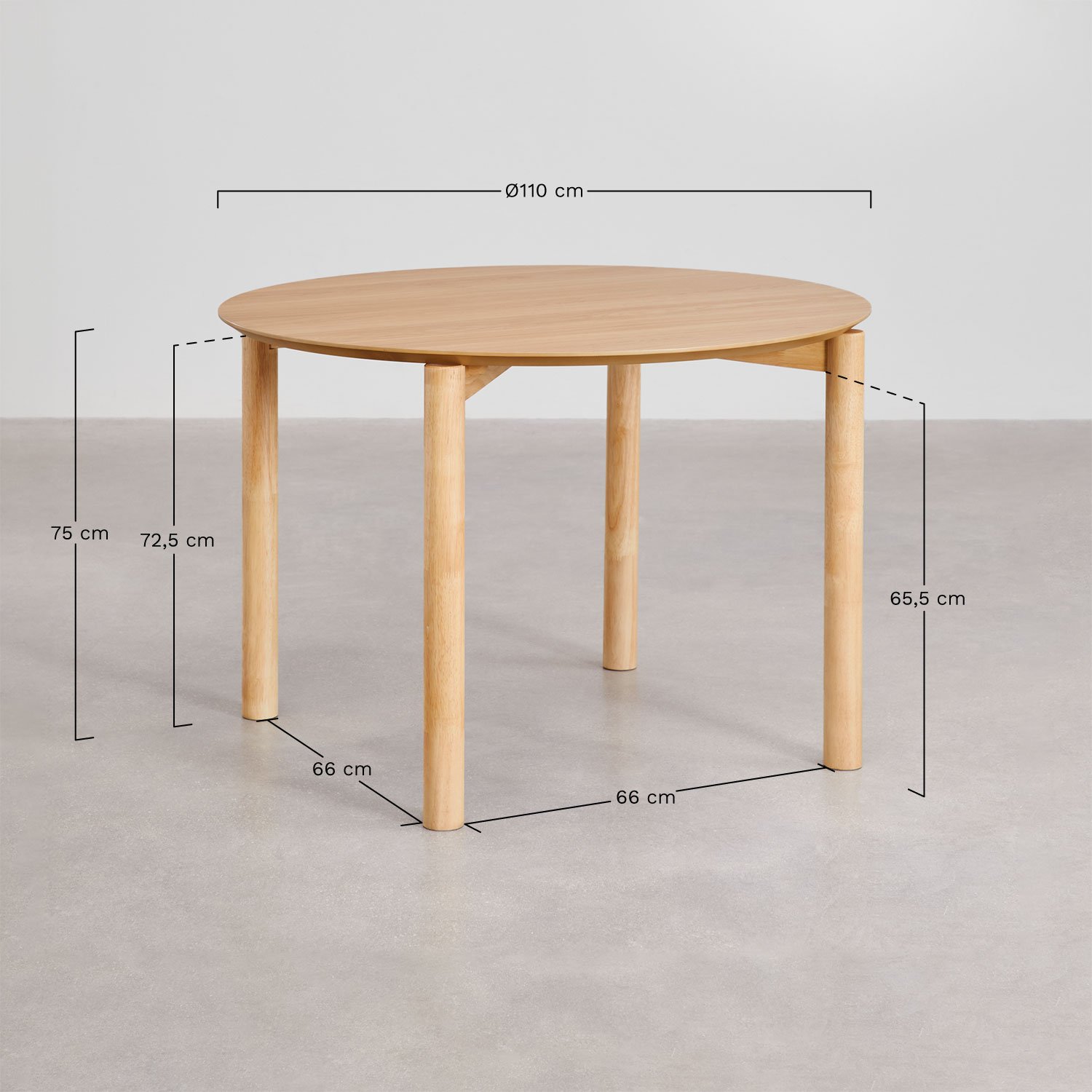 Table de salle à manger ronde Ø110 cm en MDF Munden, mesures