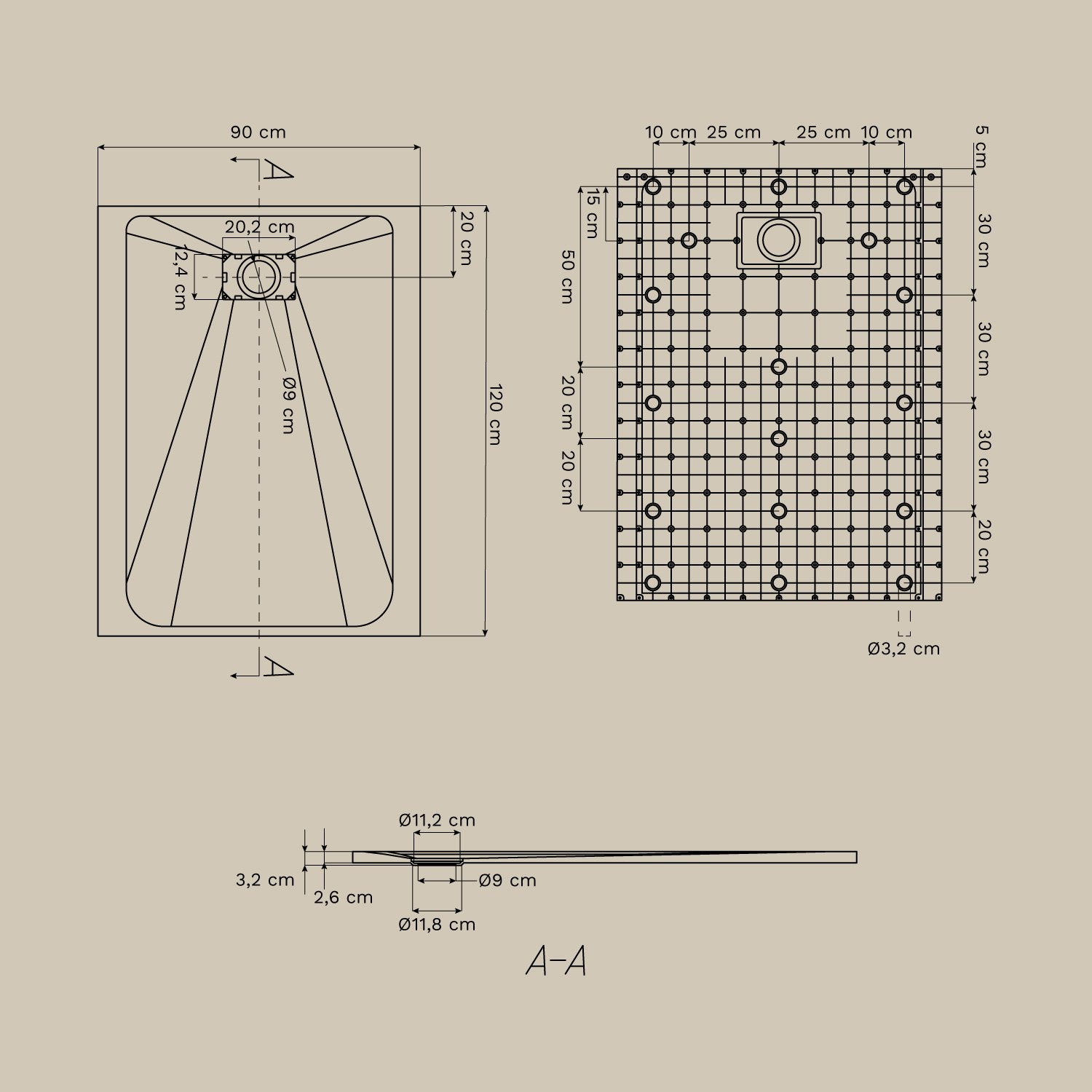 Receveur de douche rectangulaire Soho en résine SMC extra-plat, antidérapant, mesures