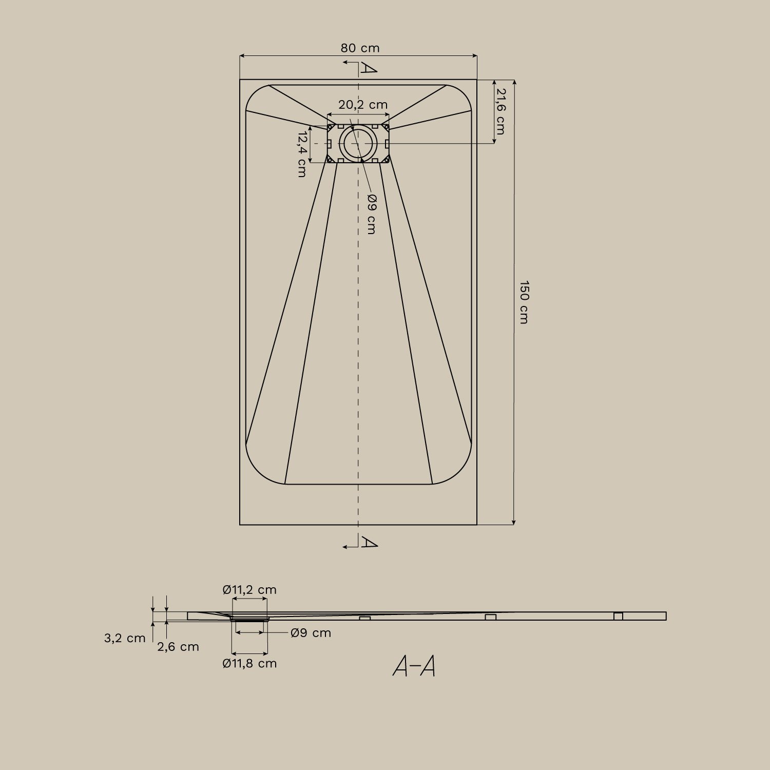 Receveur de douche rectangulaire Soho en résine SMC extra-plat, antidérapant, mesures