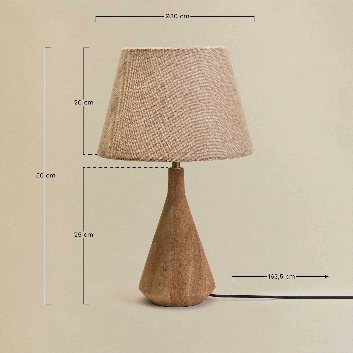 Lampe de table en bois de manguier Alabama, mesures
