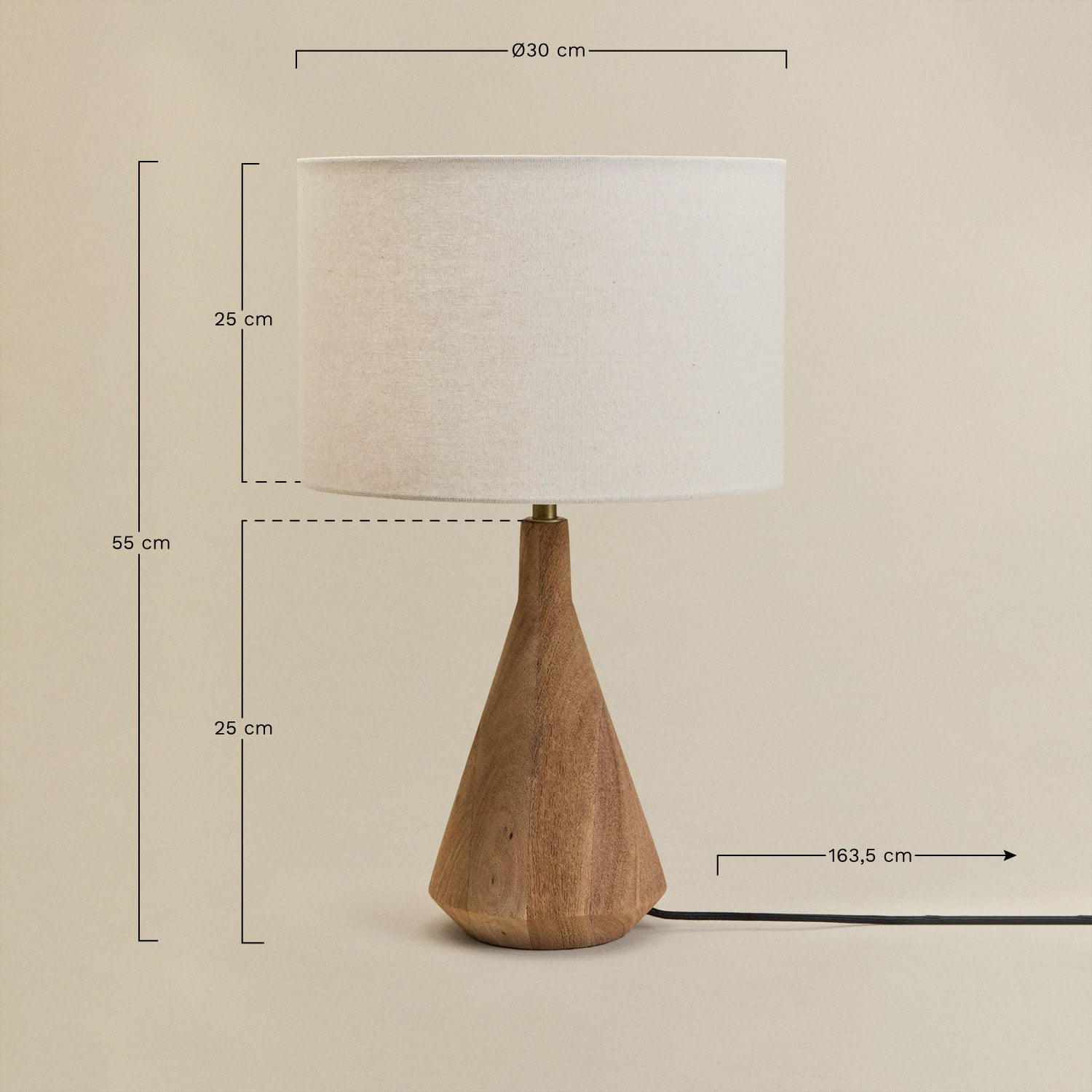 Lampe de table en bois de manguier Alabama, mesures