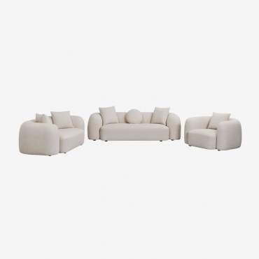 Ensemble De Salon Avec Canapé Modulable 3 Places, Canapé 2 Places Et Fauteuil En Chenille Coco Chenille Épais Blanc - Sklum