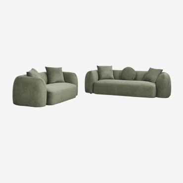 Ensemble De Salon Avec Canapé Modulaire 3 Places Et Canapé 2 Places En Chenille Coco Chenille Sage Vert - Sklum