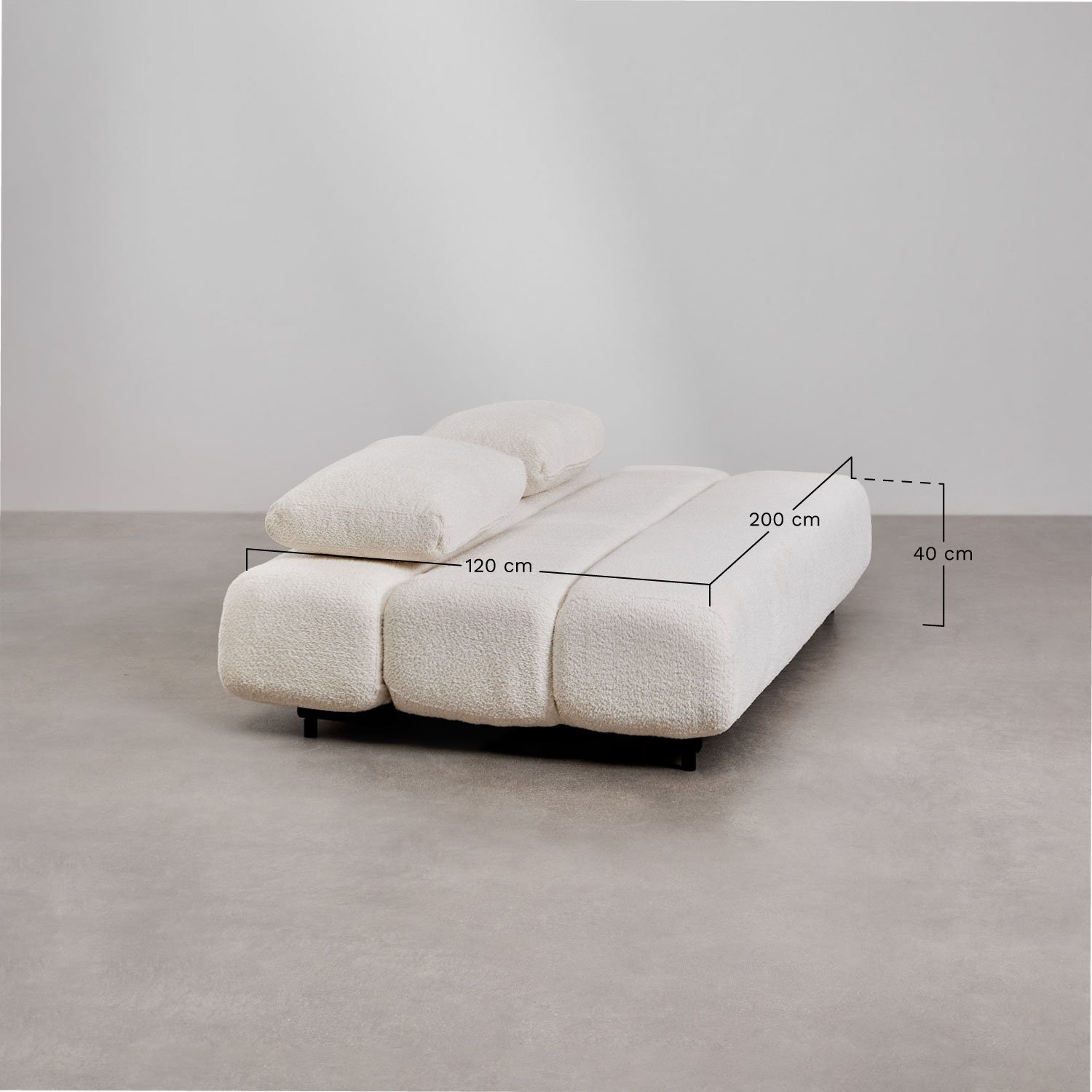 Canapé convertible 3 places en tissu bouclé Miami   , mesures