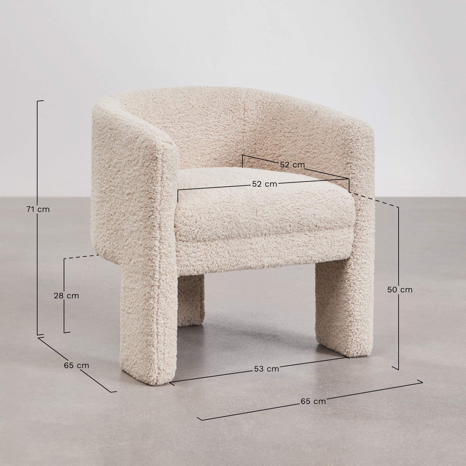 Fauteuil en peau de mouton Irati, mesures