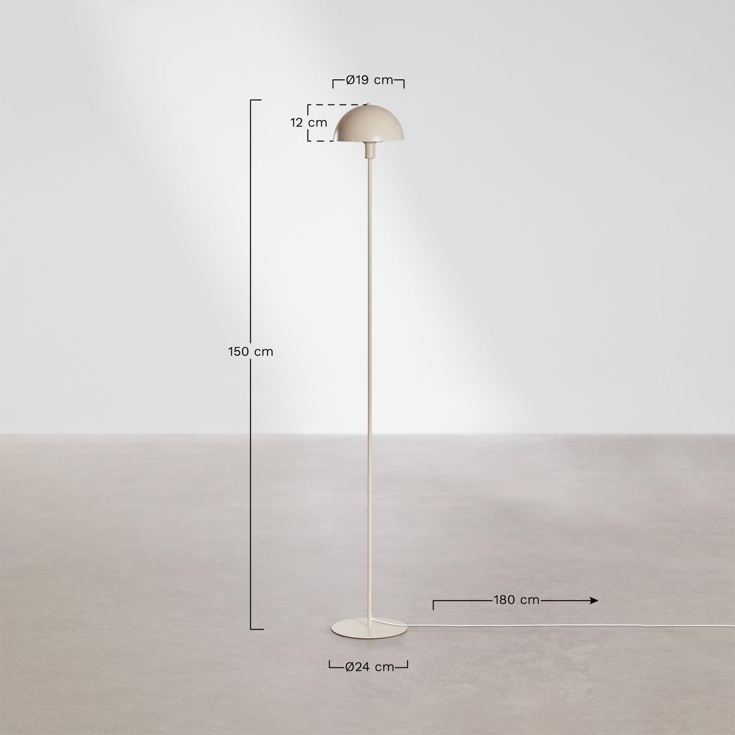 Lampadaire en fer Alnair, mesures