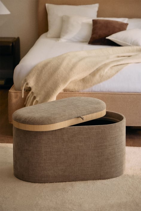 Pouf ovale 70 cm avec plateau et rangement tapissé Berkeleni