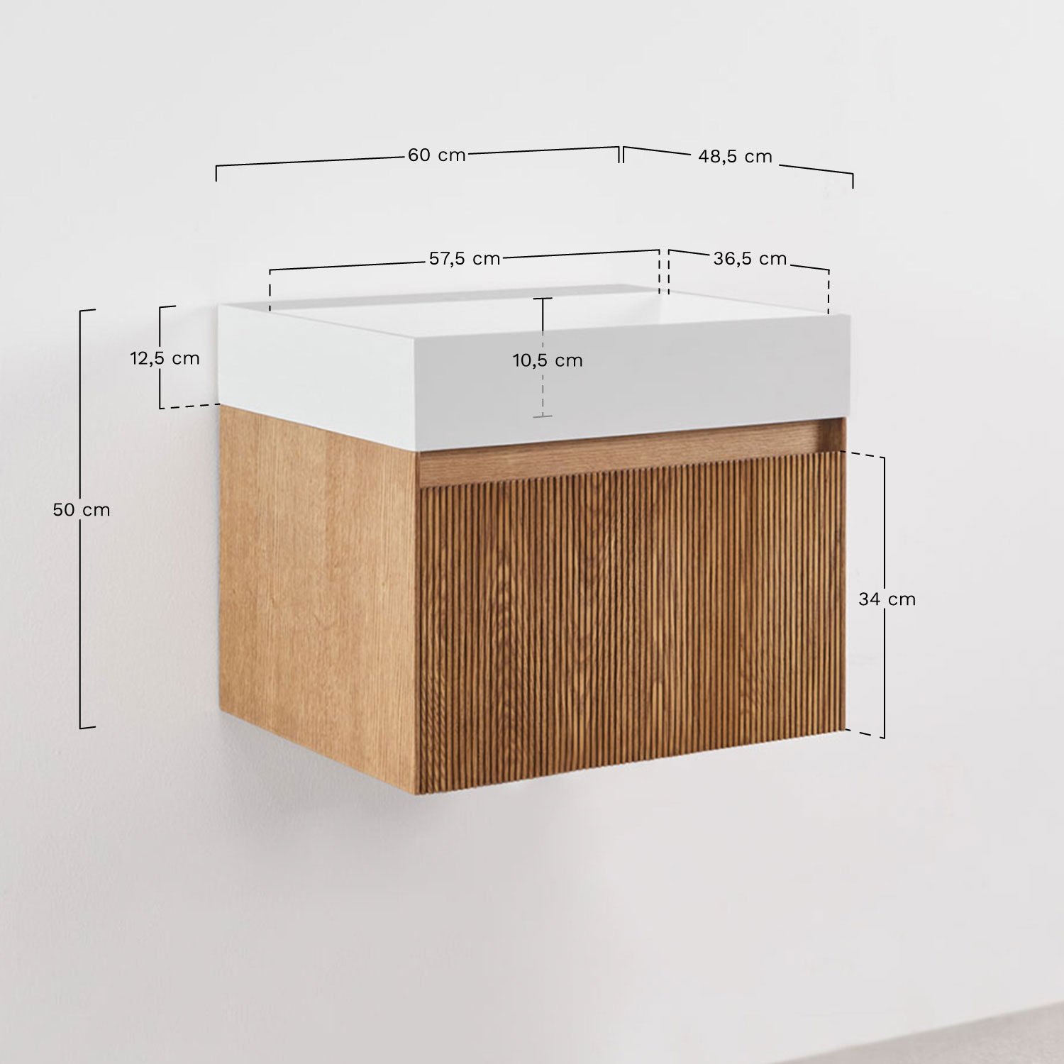 Ensemble de meubles de salle de bain en bois Aldeia avec lavabo intégré, mesures