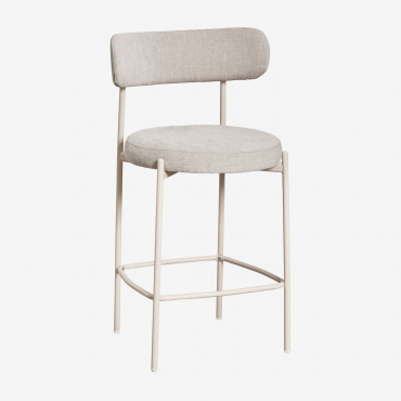 Lot De 4 Tabourets Hauts Rembourrés Anisa 65 Cm Avec Dossier Tapioca Beige & Chenille Blanc Cassé - Sklum