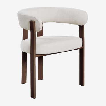 Lot De 4 Chaises De Salle À Manger En Tissu Chenille Jolie Avec Accoudoirs Marron Bois Foncé & Chenille Beige Crème - Sklum