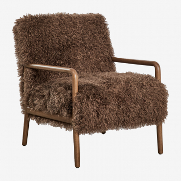 Fauteuil En Bois D'hévéa Maylene Cheveux Synthétiques Brun Foncé - Sklum
