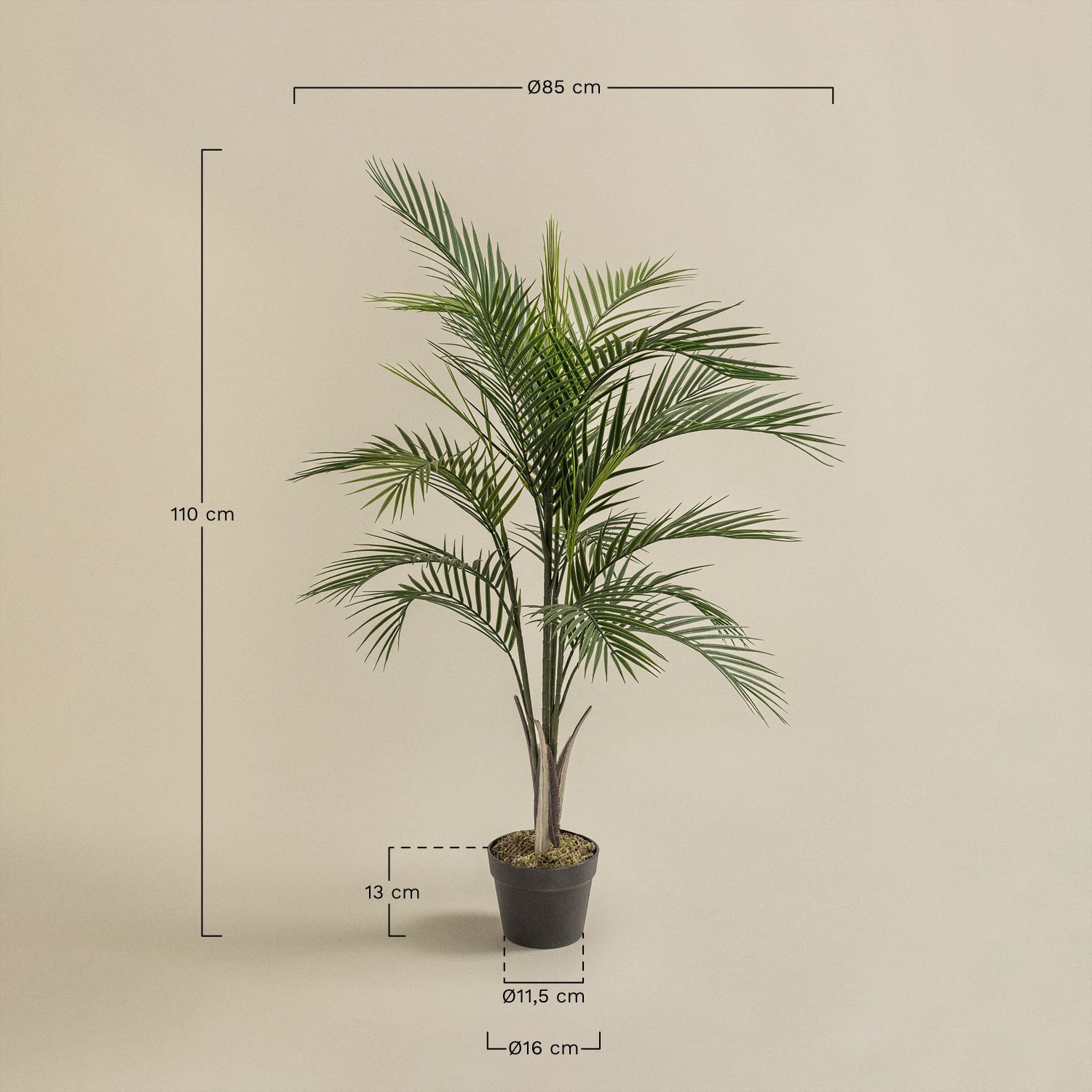 Planta Artificielle Décorative Palmera Pigmea 110 cm, mesures