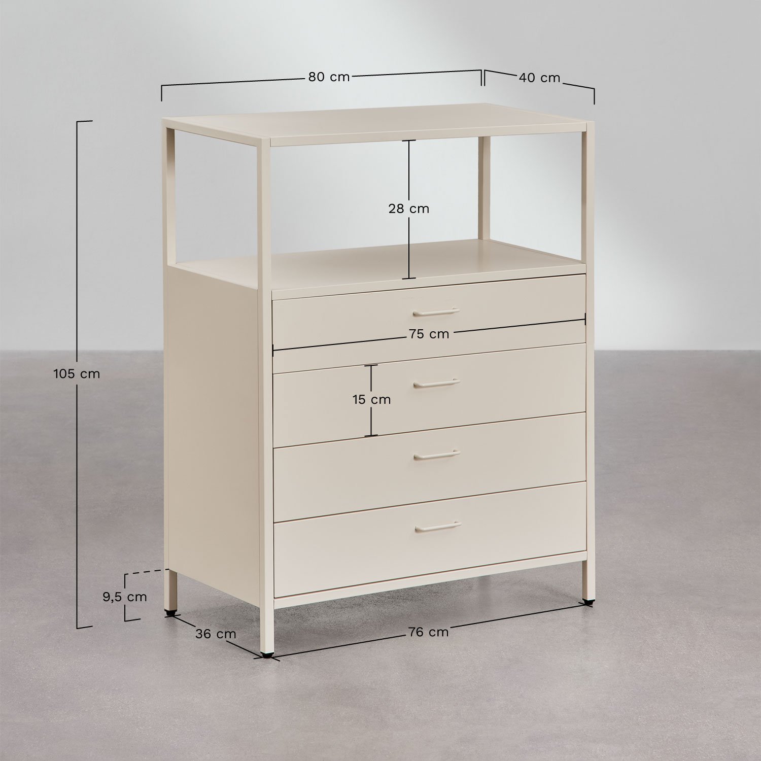 Commode en acier Janine, mesures