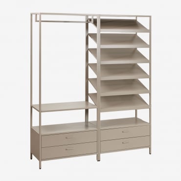 Armoire Modulaire Ouverte Janine 2 Pièces Avec Tiroirs Et Étagère À Chaussures En Acier Moka Brown - Sklum