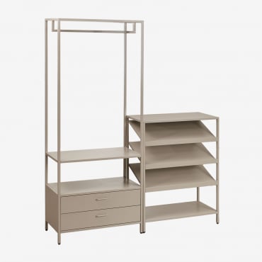 Armoire Modulaire Ouverte Janine 2 Pièces Avec Tiroirs Et Étagère À Chaussures Basse En Acier Moka Brown - Sklum