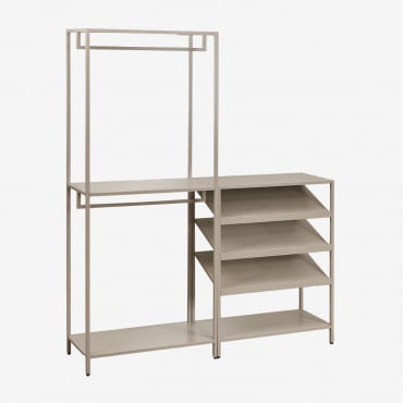 Armoire Modulaire Ouverte Janine 2 Pièces Avec Porte-manteau Et Porte-chaussures Bas En Acier Moka Brown - Sklum