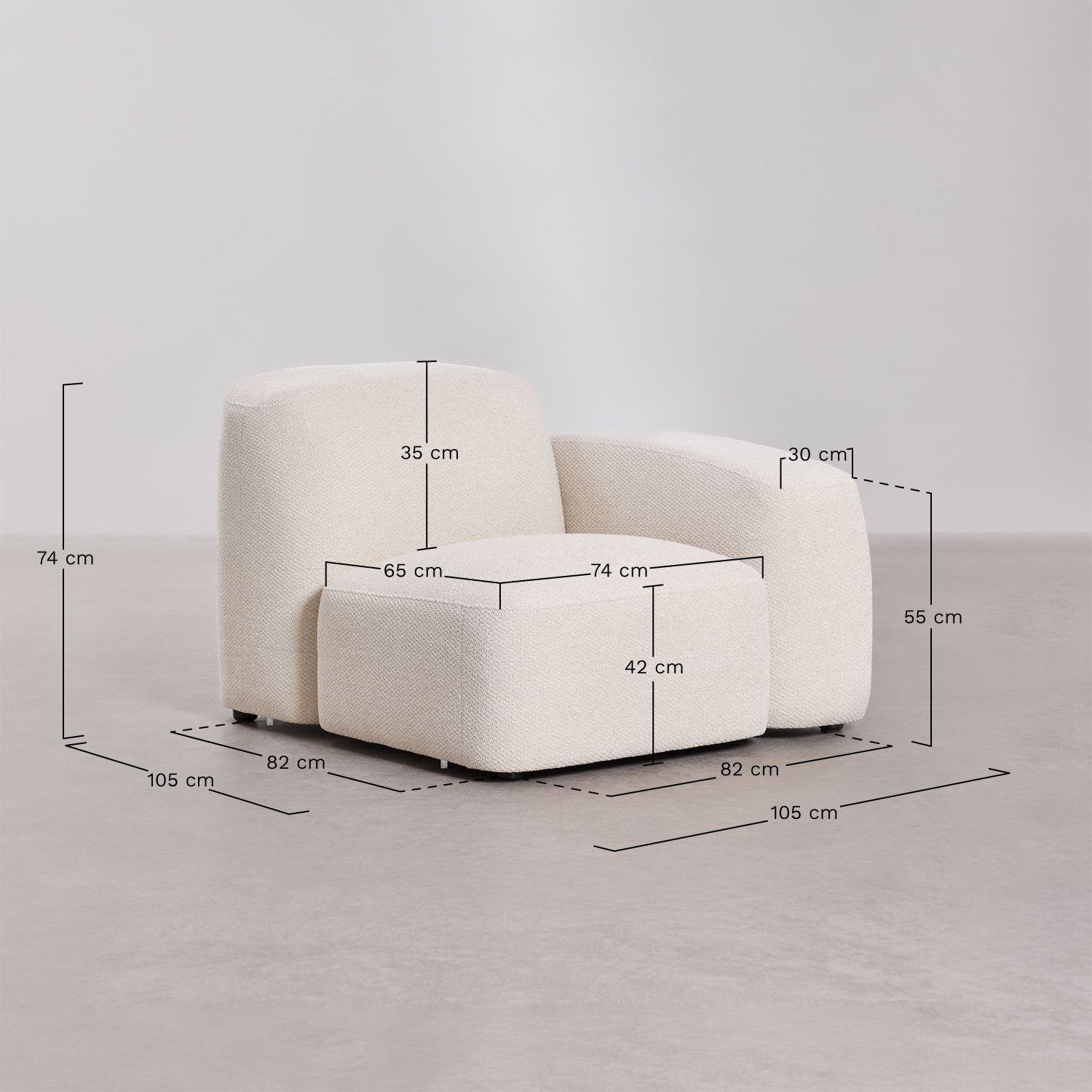 Module d'angle droit pour canapé modulable Bastian, mesures