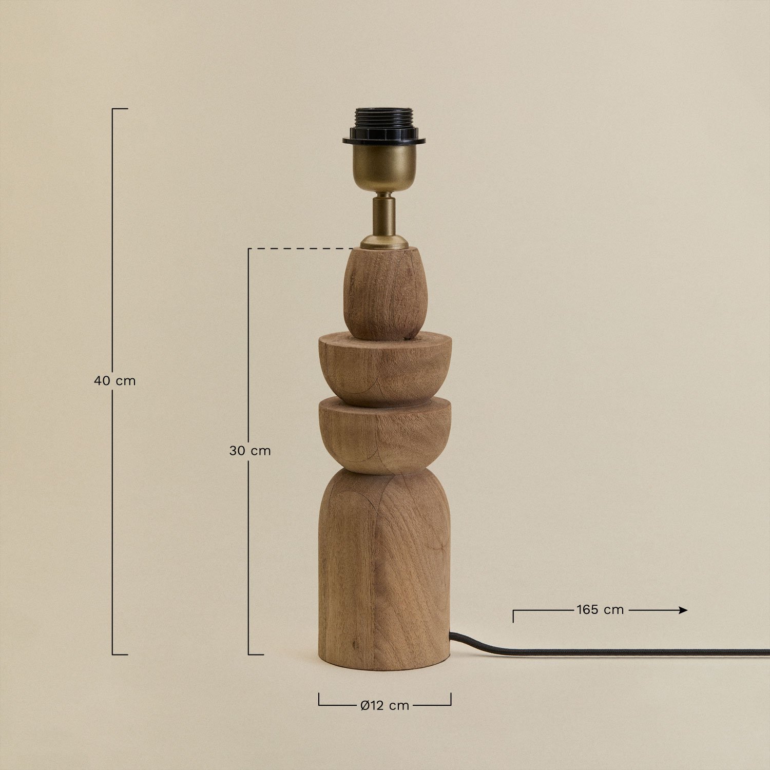 Base pour lampe de table 30 cm en bois de manguier Koski, mesures