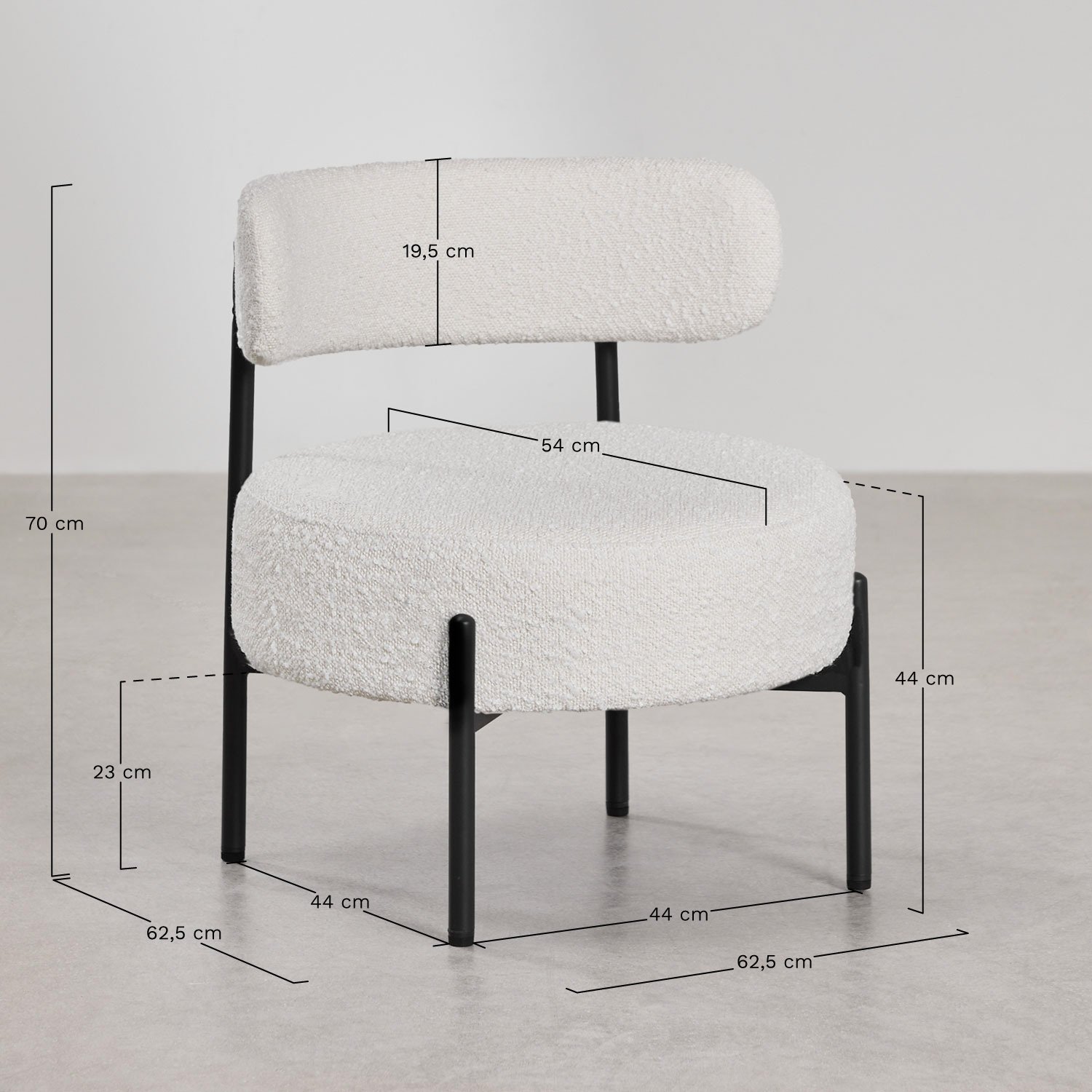 Lot de 2 fauteuils rembourrés Anisa, mesures