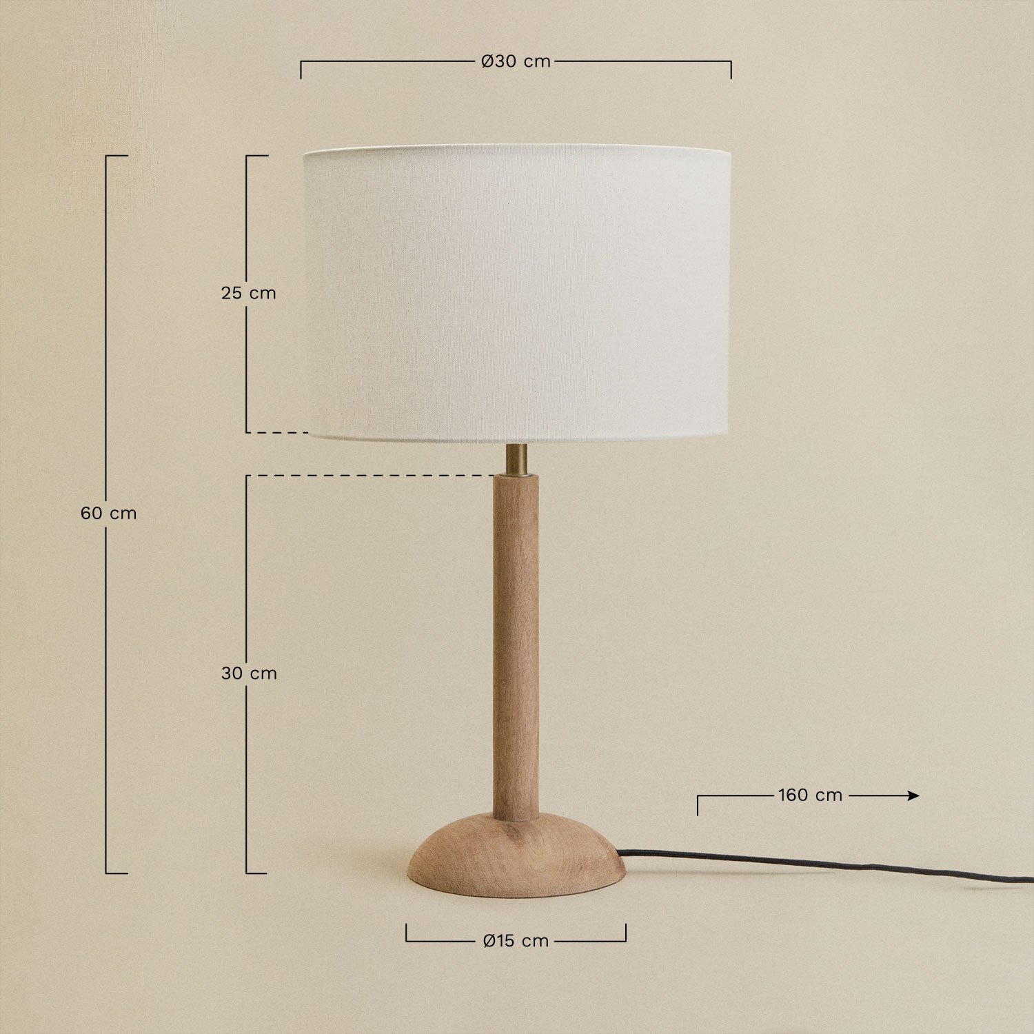 Lampe de table en bois de manguier Harry, mesures