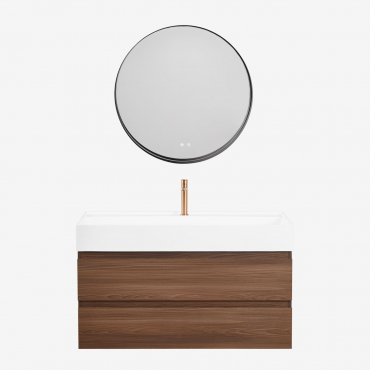 Ensemble De Meuble De Salle De Bain Suspendu En Bois Et Placage De Frêne Avec Lavabo Intégré Ona Bois Foncé & Rond - Sklum