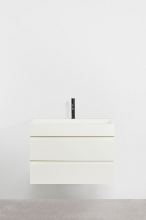 Ensemble de meuble de salle de bain suspendu en bois et placage de frêne avec lavabo intégré Ona - Blanc