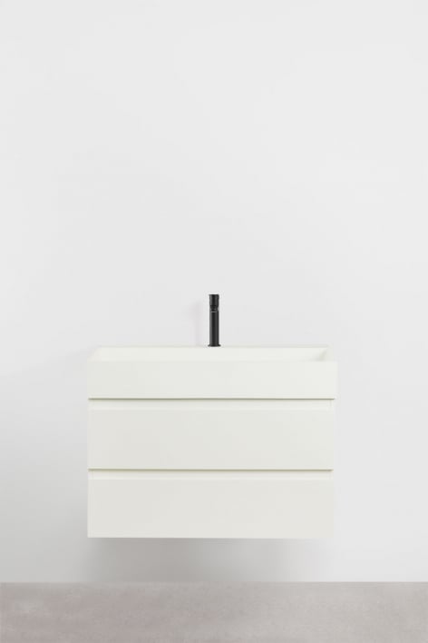 Ensemble de meuble de salle de bain suspendu en bois et placage de frêne avec lavabo intégré Ona - Blanc