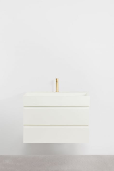 Ensemble de meuble de salle de bain suspendu en bois et placage de frêne avec lavabo intégré Ona - Blanc