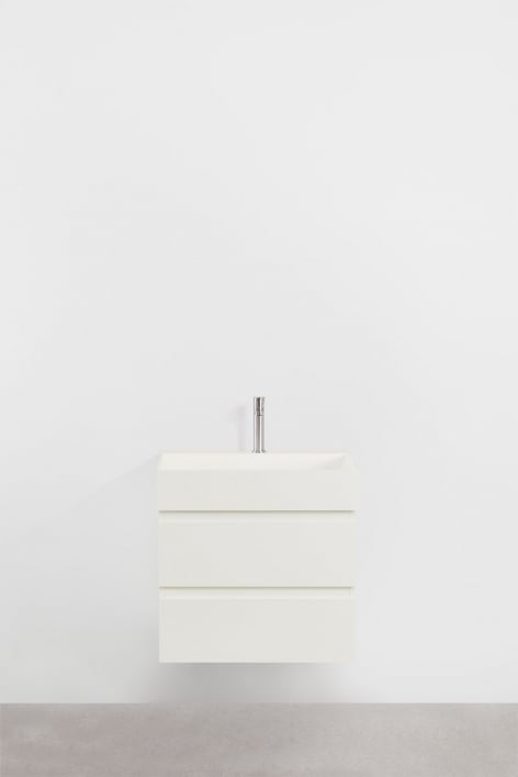 Ensemble de meuble de salle de bain suspendu en bois et placage de frêne avec lavabo intégré Ona - Blanc