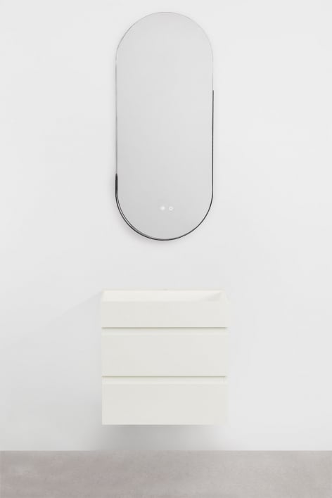 Ensemble de meuble de salle de bain suspendu en bois et placage de frêne avec lavabo intégré Ona - Blanc