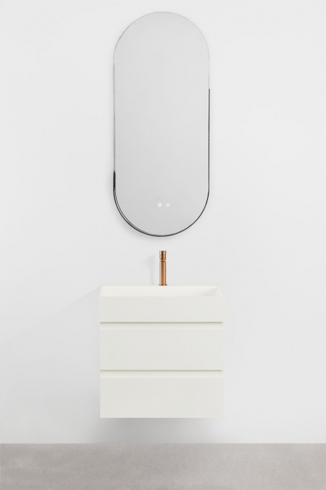 Ensemble de meuble de salle de bain suspendu en bois et placage de frêne avec lavabo intégré Ona - Blanc