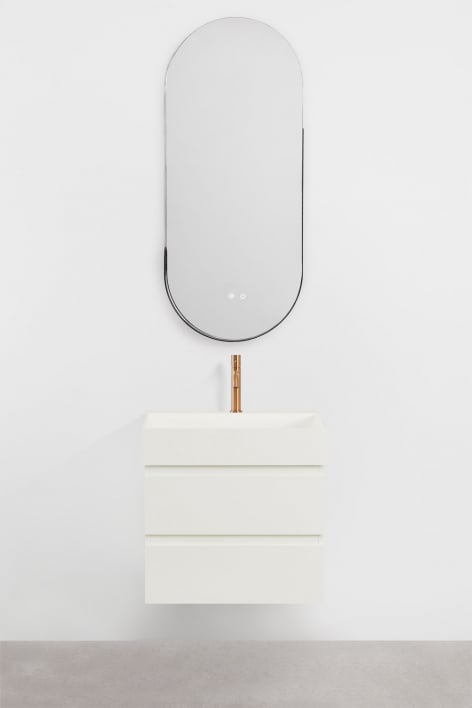 Ensemble de meuble de salle de bain suspendu en bois et placage de frêne avec lavabo intégré Ona - Blanc