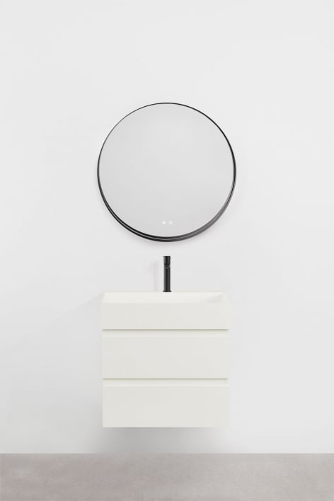 Ensemble de meuble de salle de bain suspendu en bois et placage de frêne avec lavabo intégré Ona - Blanc