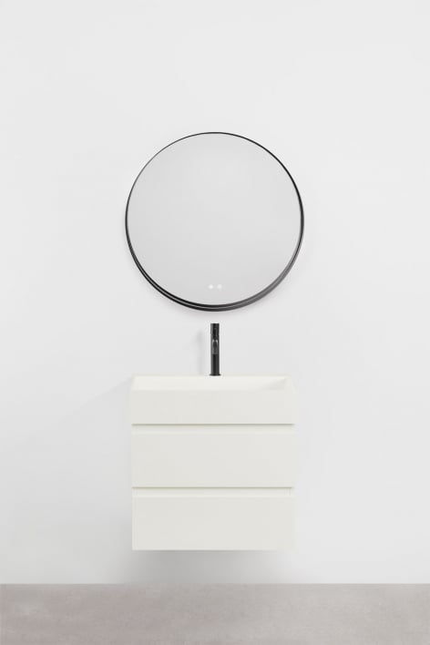 Ensemble de meuble de salle de bain suspendu en bois et placage de frêne avec lavabo intégré Ona - Blanc