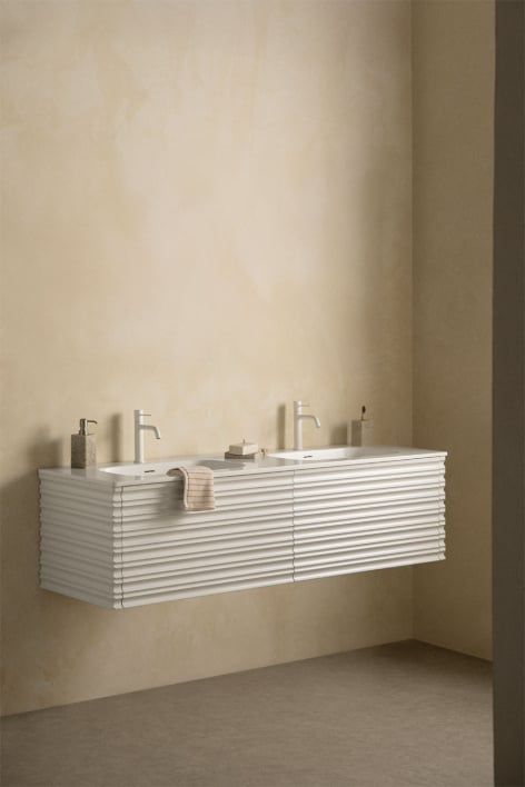 Ensemble de meuble de salle de bain suspendu en bois avec lavabos intégrés Noura - Blanc