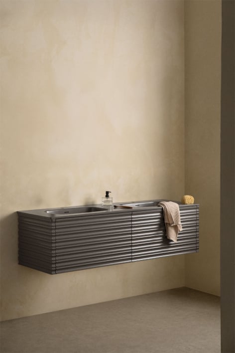 Ensemble de meuble de salle de bain suspendu en bois avec lavabos intégrés Noura - Gris Nickel