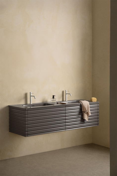 Ensemble de meuble de salle de bain suspendu en bois avec lavabos intégrés Noura - Gris Nickel