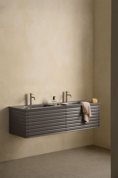 Ensemble de meuble de salle de bain suspendu en bois avec lavabos intégrés Noura - Gris Nickel