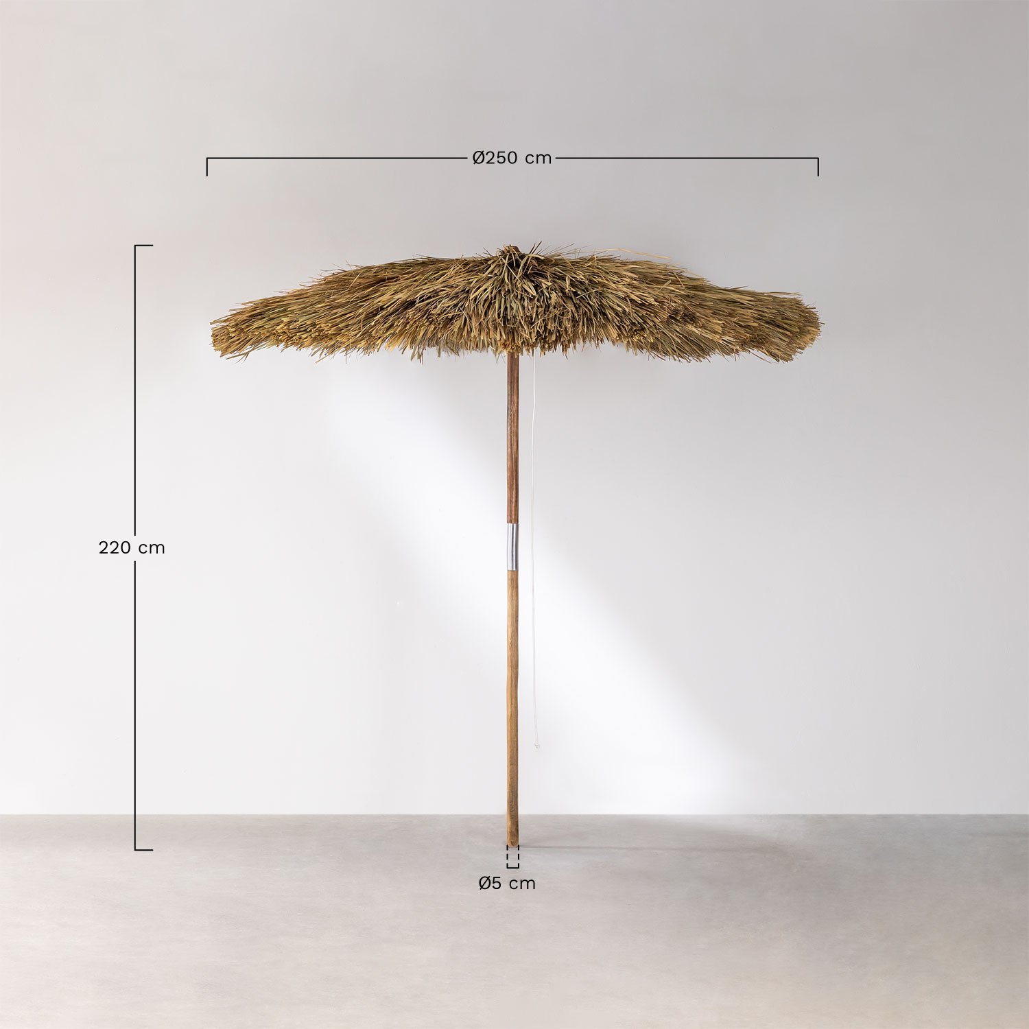 Parasol Ø250 cm en bois de teck Anakena, mesures