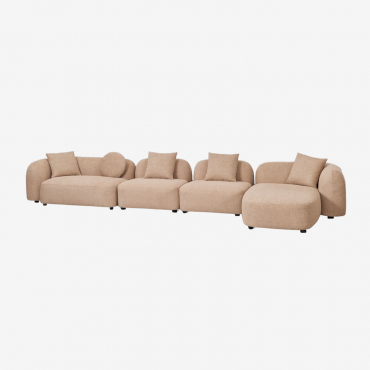 Canapé Modulaire Avec Méridienne Droite En 4 Pièces En Chenille Coco Chenille Épaisse Marron Latte - Sklum