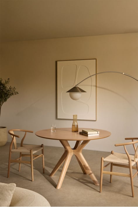 Table à manger ronde Ø120 cm en MDF et placage en bois d'hévéa Arnaiz - Bois Naturel