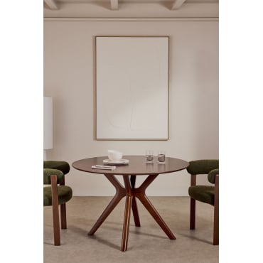 Table à manger ronde Ø120 cm en MDF et placage en bois d'hévéa Arnaiz